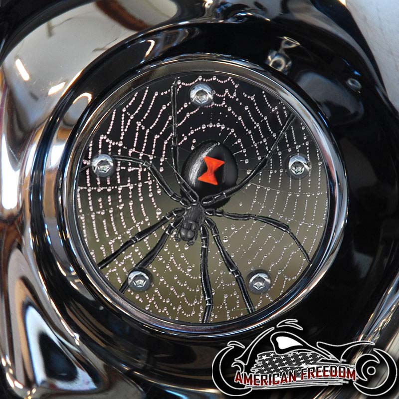 Custom Timing Cover - Spider On Web w/ Dew - Click Image to Close